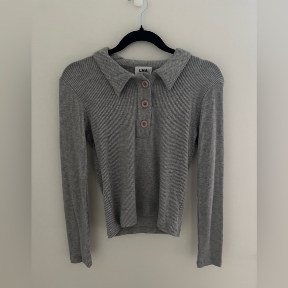 LNA Ribbed Marta Collared Top in Gray NWT - Picture 2 of 6